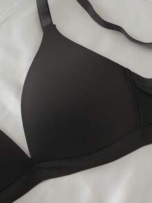 1pc Women's V-Neck Comfortable Wireless Soft Cup Solid Color Bra - Dark Grey - View 3