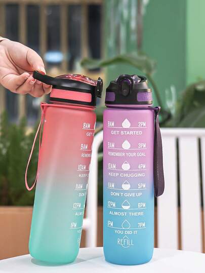1 bình nước thể thao dung tích lớn 1000ml, nắp lật có ống hút, bình nước di động có vạch chia độ, thích hợp cho tập thể dục, yoga, leo núi và thể thao.