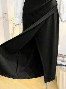 Falda lápiz ajustada de cintura alta con abertura lateral, elegante y de alta gama, para uso diario, en color gris, para primavera/verano - Gris - Ver 10