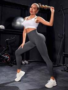 SUN Leggings Deportivos Sin Costuras para Mujer, Ajustados, para Yoga, Fitness y Correr al Aire Libre - Gris Oscuro - View 2