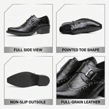 Men's Formal Shoes, Black Square-Toe Chelsea, Adorned With Studs, Matte Upper, Wedge Heel, Slip-On, Fashionable Formal Shoes, Suitable For All Seasons, Appropriate For Various Occasions - Black - View 3