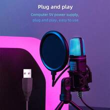 ميكروفون مكثف USB واحد مع إضاءة RGB قابلة للتخصيص - ميكروفون قلبي ذكي بتقنية AI مقاوم للضوضاء، جودة صوت Hi-Fi بتردد 48kHz/24bit ومراقبة في الوقت الفعلي، توصيل وتشغيل، مناسب للألعاب والبث الصوتي والبث المباشر وASMR والتسجيل في الاستوديو، متوافق مع الكمبيوتر الشخصي واللابتوب والكمبيوتر المكتبي - الأسود - مشاهدة 10