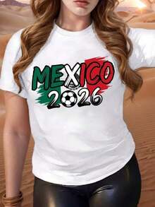 Summer Clothing With A Mexico 2026 Soccer Theme For Soccer Fans And Travel Enthusiasts, Plus Size T-Shirt For Women, 2026 World Cup T-Shirt, Short Sleeve T-Shirt - 白色 - 查看 6