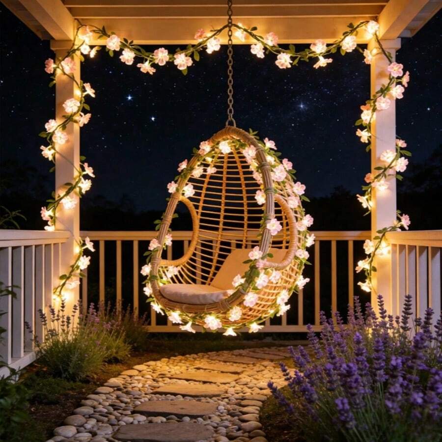 20 Luzes de Vinha de Sakura LED, Galhos Flexíveis, Alimentado por USB, 8 Modos de Iluminação, Adequado para Quarto, Festa de Casamento, Feriado e Decoração DIY - Lanterna de glicínia com flor de cerejeira - Visão 1