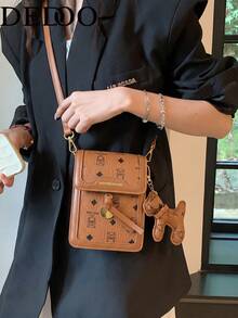 Retro Print Mini Phone Bag, Casual Shoulder Crossbody Bag - Brown - View 11
