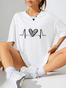 The Hottest Item Of The Summer: Pure Cotton T-Shirt, Crew Neck T-Shirt With Heart Print, Graphic Tees With Cheetah Print For Women, Stylish Pure Cotton T-Shirt. Stylish, Popular, Party T-Shirt. - 白色 - 查看 4