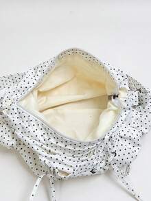 Black Polka Dot Drawstring Bow Decor Ruffle Cloud Shoulder Bag, Large Capacity Crossbody Bag For Women - White - View 5