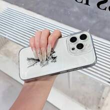 Phone Case: Transparent Case With Minimalist Cartoon Dog Design With Hand-Painted Angel Eye, Anti-Yellowing, Angel Eye Design, Precision Lens Cutouts, Full Body Drop Protection With Scratch Resistance, Skin-Friendly - Clear - View 4