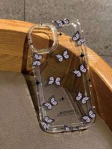 1 pieza Funda protectora de teléfono con agujero transparente grande, estampado de mariposa y parachoques amortiguador, cobertura de borde completo, compatible con iPhones, versión internacional, no - Multicolor - Ver 2
