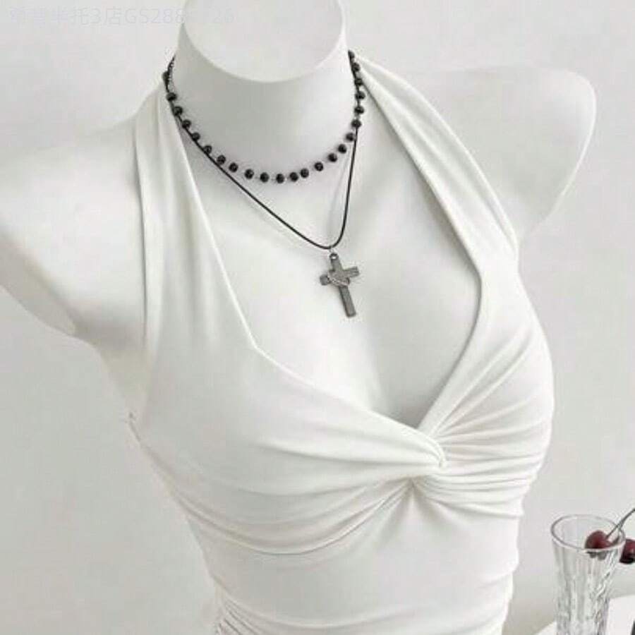 Yunuo Menswear Body de mujer con cuello en V y nudo delantero, minimalista y sexy, para primavera/verano - Blanco - Ver 1