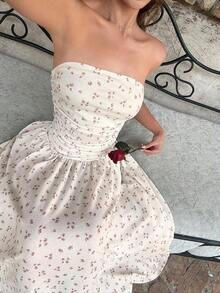 YkhahaSHEIN  Vestido de verano casual, elegante y plisado de color verde pistacho sin tirantes, adecuado para vacaciones, vestido verde sin tirantes, vestido de dama de honor verdeYkhaha - Multicolor 2 - Ver 4