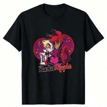 Hazbin Hotels Alastor X Charlie Couple T-Shirt, Anime Fanart Print Casual Tee. Suitable As A Gift. Women's T-Shirt. Elegant Blouses. Boho Chic. Soft, Breathable, And Comfortable Women's Top, Ideal For Spring, Summer, And Autumn, Perfect For Vacations, Travel, And Everyday Wear. - 黑色 18 - 查看 1