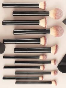 ronshadow Bộ 12 cọ trang điểm, bao gồm cọ mặt (phấn phủ/kem nền/má hồng/tạo khối) + cọ mắt (che khuyết điểm/phấn mắt/tán màu) kèm bông mút trang điểm, dụng cụ trang điểm chuyên nghiệp với lông cọ chuyển màu. - màu đen - Xem 5