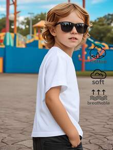 Boys' 100% Casual Short-Sleeve T-Shirt With Tiger Face Print – Fun Summer Design, Machine Washable, Regular Fit For Casual Wear, Playful Fashion For Boys, Comfortable Children's Clothing, Fun Print, Breathable Fabric, For Toddlers - 軍綠色 - 查看 2