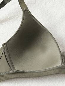1pc Women's V-Neck Comfortable Wireless Soft Cup Solid Color Bra - Army Green - View 5