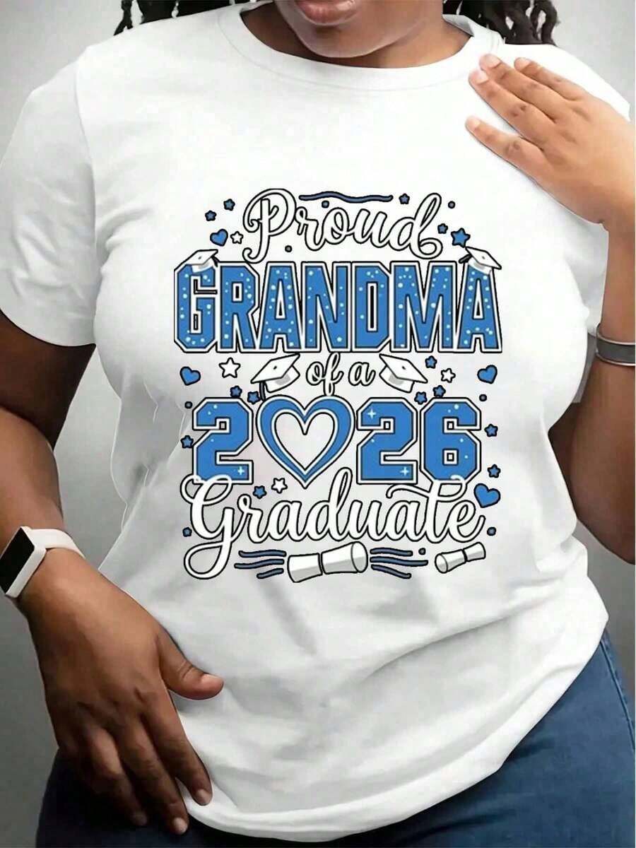 1 "Proud Grandmother Of A 2026 Graduate" T-Shirt, Graduation Celebration Design, Gift For Family And Grandparents, 220g/180g, 100% Cotton. - 白色 - 查看 1