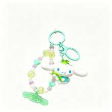 MINISO Sanrio Cinnamoroll 薄荷綠花朵串珠腕帶鑰匙圈，可愛角色迷你公仔包飾吊飾，附亮片珠飾手鍊、綠色夾扣掛鉤與角色吊牌，背包錢包配件，返校禮物 - 樣式 4 - 查看 7