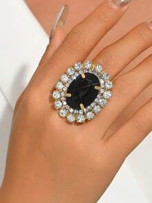 1pc Elegant Geometric Oval Crystal Ring For Women - Multicolor - View 2