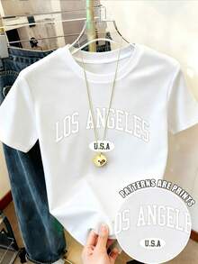 Women's Short-Sleeved Letter Print T-Shirt, Women's Graphic Tees - 白色 - 查看 1