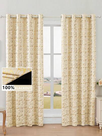 1pc/2pcs Blackout Curtains/Marble Foil Print Curtains/Top Grommet Design/Multiple Colors & Sizes Available/100% Blackout Curtains/Privacy Protection/Block Sunlight Room Darkening/Living Room Bedroom Study Curtains/Holiday Curtains/Beige Curtains
