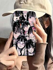 Collage brillante de chica anime rosa y negrofunda de teléfono Fundas compatibles con ,Apple,VIVO,OPPO,,, y Honor.Fabricadas en silicona TPU,ofrecen protección contra golpes y caídas.regalos para mamá - Negro - Ver 2