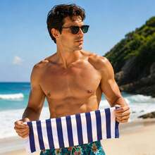 1pc Minimalist Striped Print Beach Towel, Available In Multiple Sizes And Colors, Super Absorbent Quick-Dry Skin-Friendly Non-Stick Sand, Suitable For Beach, Pool, And Can Be Used As A Sunscreen Shawl - Yellow - View 10