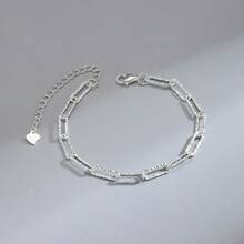 Korean Sterling Silver 925 Heart Shaped Crystal Necklace And Bracelet Set For Women, Vintage Party Jewelry, High-End Gift. - 銀色 01 - 查看 12