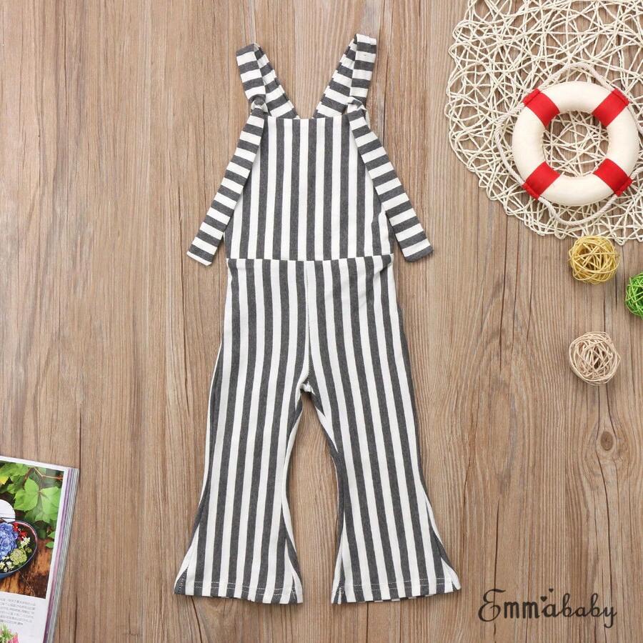 Mono de verano sin mangas para bebés y niñas pequeñas, con rayas verticales elegantes, tirantes y pantalones largos, body y overol - Gris Claro - Ver 1