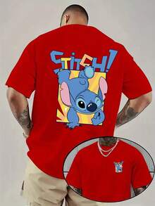 Men'S Short-Sleeve Shirt Featuring A Disney Collaboration With Stitch From 'Lilo & Stitch'. This High-Quality, Soft, And Comfortable Casual Sports T-Shirt Has A Round Neck And A Unique Design, Perfect For Couple Dates, Gatherings,Father's Day Gift - Đỏ - Xem 1