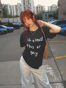 Short-Sleeve "You're Gay" Y2K Style T-Shirt, Funny Gay T-Shirt, 90s LGBTQ Pride T-Shirt, Bisexual, Gay, Lesbian T-Shirt, Ironic T-Shirts And Damned Memes That Are Serious, Pride T-Shirt. 100% Cotton. - 黑色 - 查看 6
