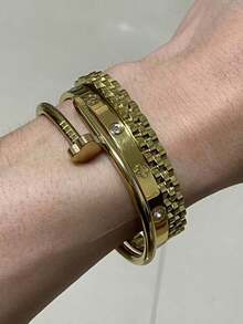 Bộ 3 vòng tay nữ bằng thép không gỉ mạ vàng 18K chất lượng cao, thiết kế bốn hoa và cỏ bốn lá, bộ trang sức đa năng dành cho nữ, gồm dây chuyền, bánh răng và họa tiết cỏ bốn lá, thời trang đa dụng, phù hợp để đeo hàng ngày, dự tiệc, ngày lễ, sinh nhật, đám cưới, ngày Valentine, cũng có thể làm quà tặng Ngày của Mẹ cho mẹ. Không phai màu, thích hợp để đeo hàng ngày. - Vàng - Xem 7