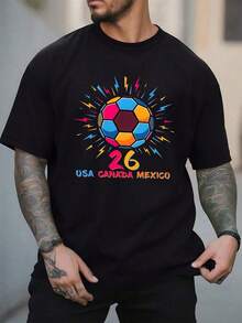 Balón multicolor con rayos y número 26 que simboliza la unión y energía entre USA Canadá y México transmitiendo pasión deportiva y espíritu vibrante Camiseta de hombre - Negro - Ver 6