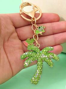 Chaveiro de Coqueiro com Strass Verde, Adornado com Ornamentos de Alga e Tartaruga de Liga Metálica - Estilo Boêmio de Férias. - A - Visão 5