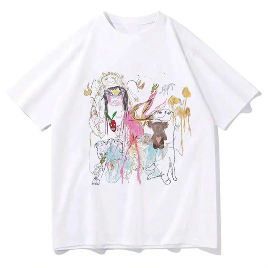 Beabadoobee Beatopia 2026 Graphic Summer Crew Neck Pure Cotton Hip Hop Urban Fashion Loose Casual Women's Short Sleeve T-Shirt - 白色 - 查看 1