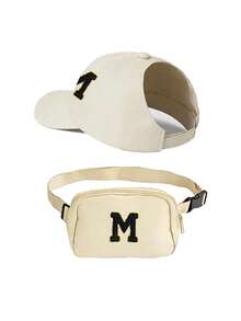 2pcs/Set Personalized A-Z Letter Messy Ponytail Baseball Cap And Crossbody Bag Set For Women, Adjustable Strap And Multi-Functional Crossbody Bag For Phone And Coins, Suitable For Outdoor, Vacation, Street Wear - Beige - View 8
