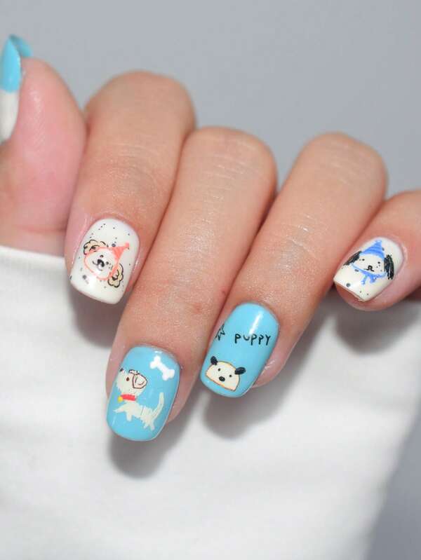 1 Sheet Kawaii Cartoon Puppy Dog Nail Art Stickers Cute Animal Doodle Design Adhesive Embossed Nail Decals For Pet Lovers DIY Manicure K-Style Decor
