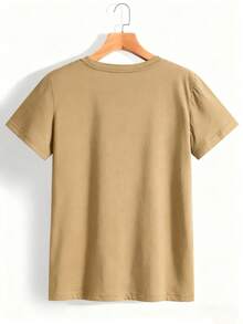 Men's Short-Sleeved T-Shirt, Casual Sporty Style, With Modern Prints, Stretchy And Comfortable, Suitable For Sports, Travel And Everyday Leisure Time - Regular Fit, Round Neck, Knit Fabric, Printed T-Shirt, Comfortable Fit, Plus Size. - 卡其色 - 查看 2