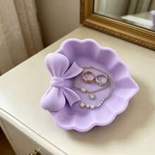 3D Printed Heart-Shaped Jewelry Tray With Pink Bow, Suitable For Vanity, Sinkside Or Jewelry Storage. A Great Home Decor, Desk Accessory And Jewelry Organizer - Multicolor - View 1