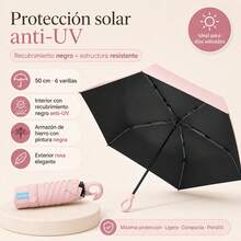 20cm Compact Mini Umbrella With Black Anti-UV Coating, Lightweight And Portable For Handbags - Pink - View 4
