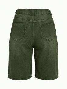 Pantalones cortos casuales de verano para mujer, rectos y sueltos a media pantorrilla - Verde militar - Ver 5