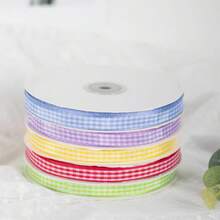 JaoZuyard Light Blue Gingham Ribbon 3/8 Inch X 25 Yards Plaid Ribbon 100% Polyester Woven Edge Flower Fabric For Wedding Invitations Bridal Bouquets Party Decoration Gift Wrapping Bow Making Ribbons - 顏色B - 查看 5