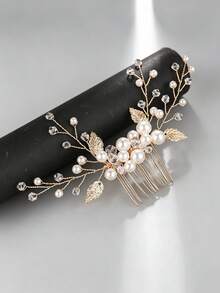 1pc Romantic Luxury Bridal Hair Accessory, Pearl & Rhinestone Alloy Hair Comb, Silver Color - 63478 - View 6