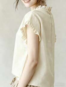 Women's New Ruffle Collar & Sleeve Design Solid Color Casual Blouse, Elegant And Versatile For Summer, Suitable For Work, Home And Office - Apricot - View 2