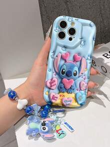Disney Has Authorized, Phone Case - Chain Set, The Stitch Lilo & Stitch 3D Phone Case Plus A Silicone 3D Stitch Bracelet With Metallic Ring Removable Bracelet, Stitch And Angel Pattern, Compatible With Iphone17/16/15/14/13/12/11/XS/XR/X Plus Pro Max, A Stylish Cartoon Phone Case, The Perfect Gift Choice, Phone Protection, Durable Phone Cover, Great Gift For Friends And Family. - trắng - Xem 4