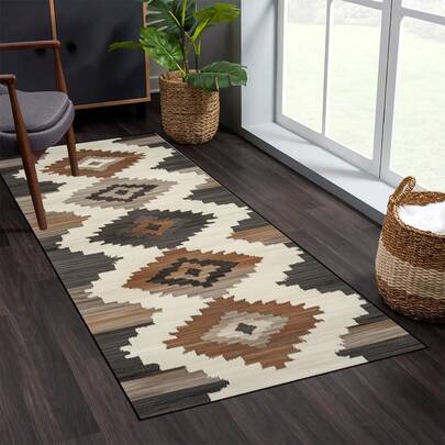 1pc Modern Western Geometric Printed Pattern Versatile Long Entryway Rug For Walkways, Hallways, And Offices Great For Residential And Commercial SpacesValentine's Day Decor Easter Spring Decor