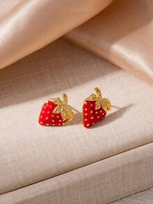 1 Pair Stainless Steel Red Cherry Strawberry Stud Earring, Women Sweet Cute Small Fruit Shaped Stud Earrings Girls Summer Jewelry Accessories Gifts - Fruit Series Earrings - View 13