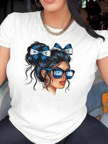 Women's Plus Size T-Shirt With 'Baseball Is My Favorite Season' Print, Casual, Black, Polyester, Short Sleeve, Crew Neck, Machine Washable, Spring And Summer Activewear, Fun Design T-Shirt, Suitable For Sports And Outdoor Activities - 白色 5 - 查看 7