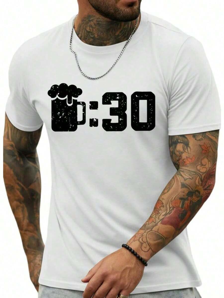 Men's Graphic Crew Neck T-Shirts, Summer And Autumn, Short Sleeve, Basic T-Shirts, Blouses, Funny Graphic T-Shirts For Men And Women, Casual Loose Crew Neck T-Shirts - 白色 - 查看 1