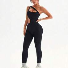 guangzhougaolangshangmao  Dewbera 2 piezas Mono sin mangas negro sin costuras para mujer, diseño de cintura hueca, adecuado para uso en primavera/verano. Apropiado para mono casual, fitness, yoga. - Marrón - Ver 8
