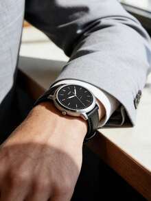 Đồng hồ nam thạch anh tối giản 44mm, vỏ thép không gỉ màu đen, dây da thật màu đen, kim dạ quang, chống nước 5ATM, thích hợp đeo hàng ngày, đi làm, công sở, hẹn hò, sinh nhật, kỷ niệm, quà tặng ngày lễ. Fossil FS5398 - màu đen - Xem 3